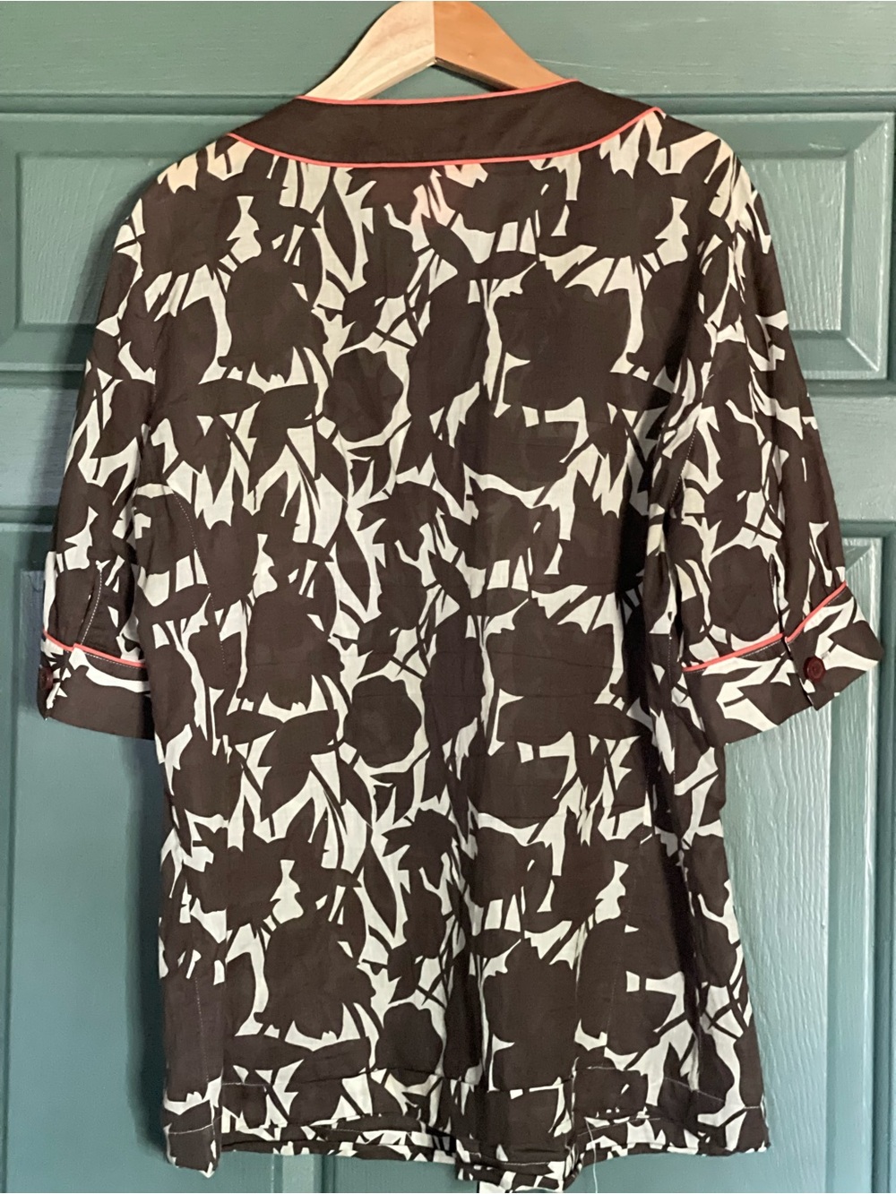 Tory Burch Brown & Cream Printed Long-Sleeve Tunic with Coral Trim - Picture 5 of 5